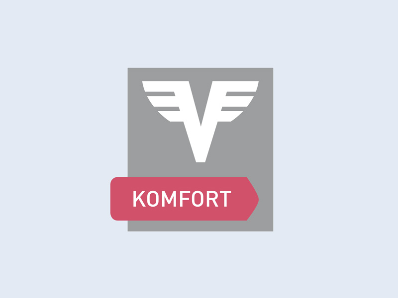 Logo des Komfort Kontos in Blau-Grau.
