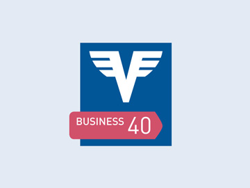 Dunkelblaues Logo des Volksbank Business 40 Kontos auf hellem Hintergrund.