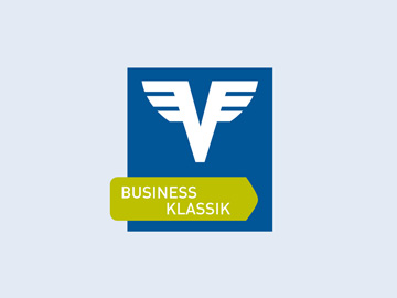 Dunkelblaues Logo des Volksbank Business Kontos auf hellem Hintergrund.